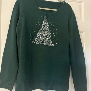 Green Holiday Sweater with Tree Design